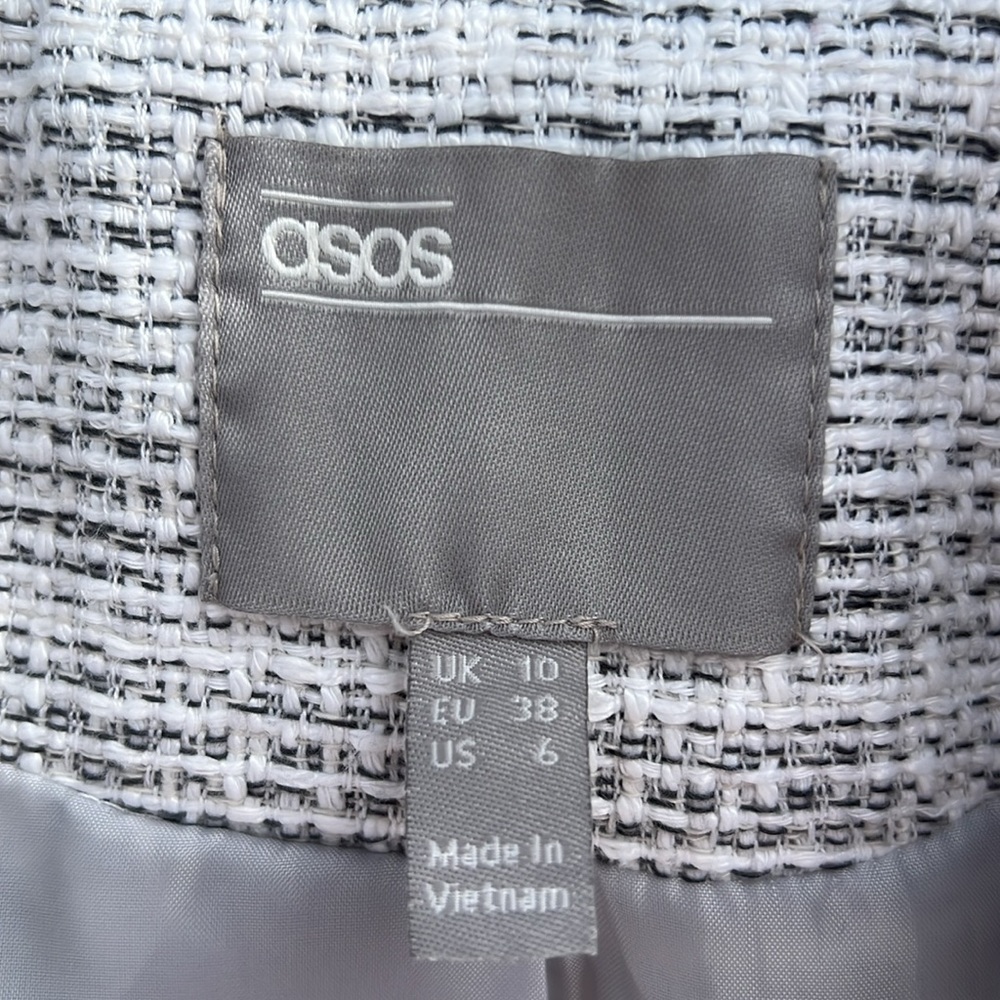 ASOS Long Tweed Blazer Jacket Pockets Size 6 White and Black Corpcore Work - Picture 4 of 16